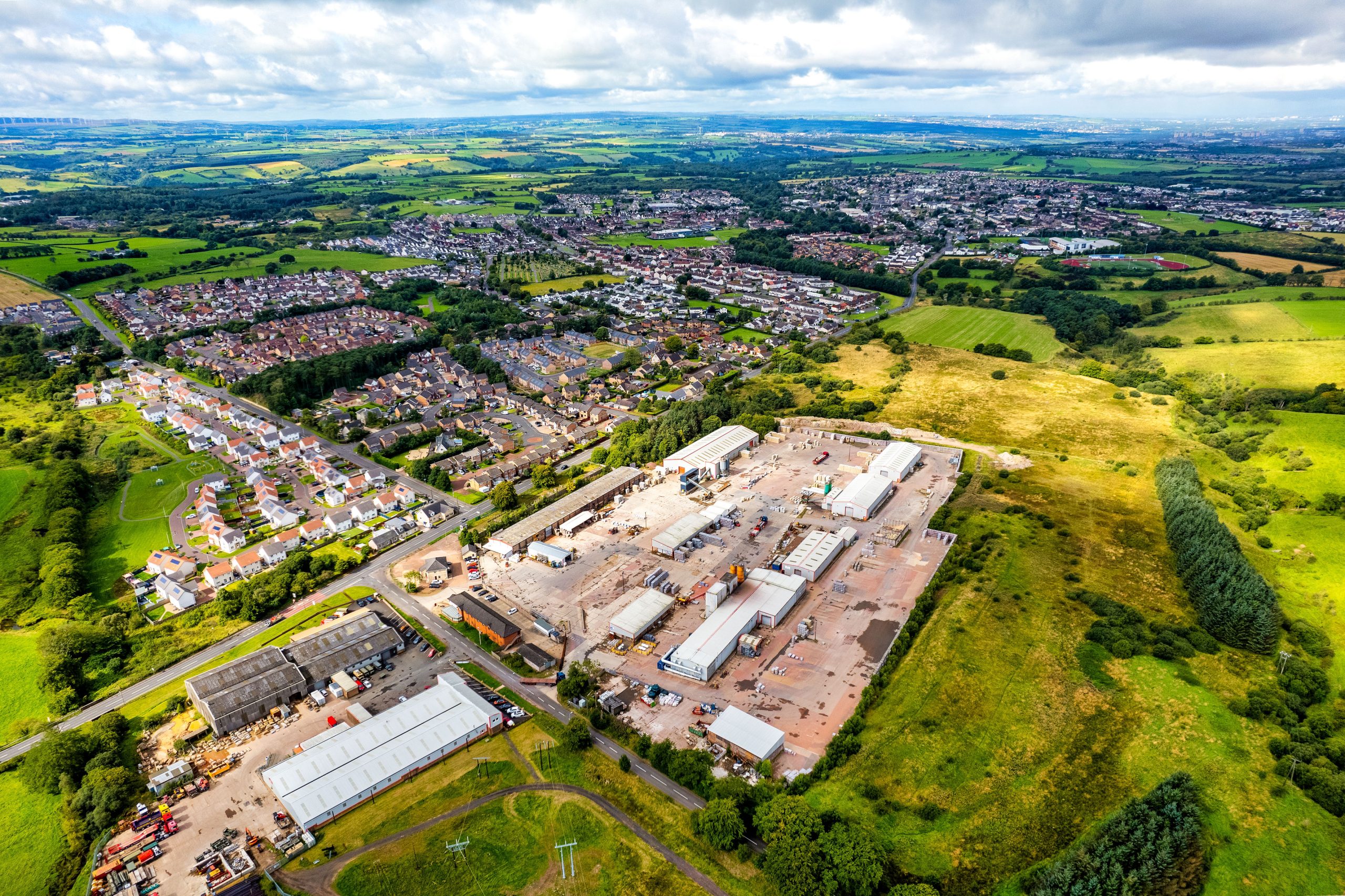 Marshallssite drone 19 scaled 1 1 DM Hall invites offers for the 36-acre former Marshall Works in Carluke, South Lanarkshire